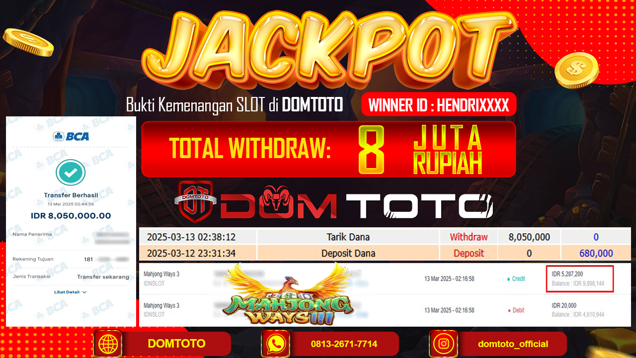 JACKPOT IDN SLOT MAHJONG WAYS 3 13 MARET 2025